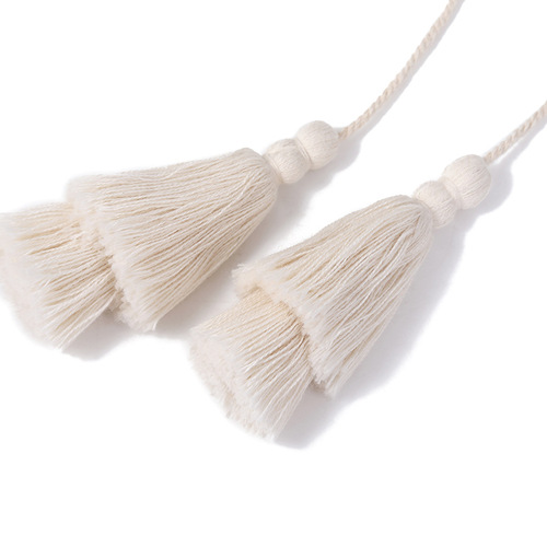 Beige long fringe trim pure cotton double layer fringe curtain home textile bag hanging accessories wholesale 