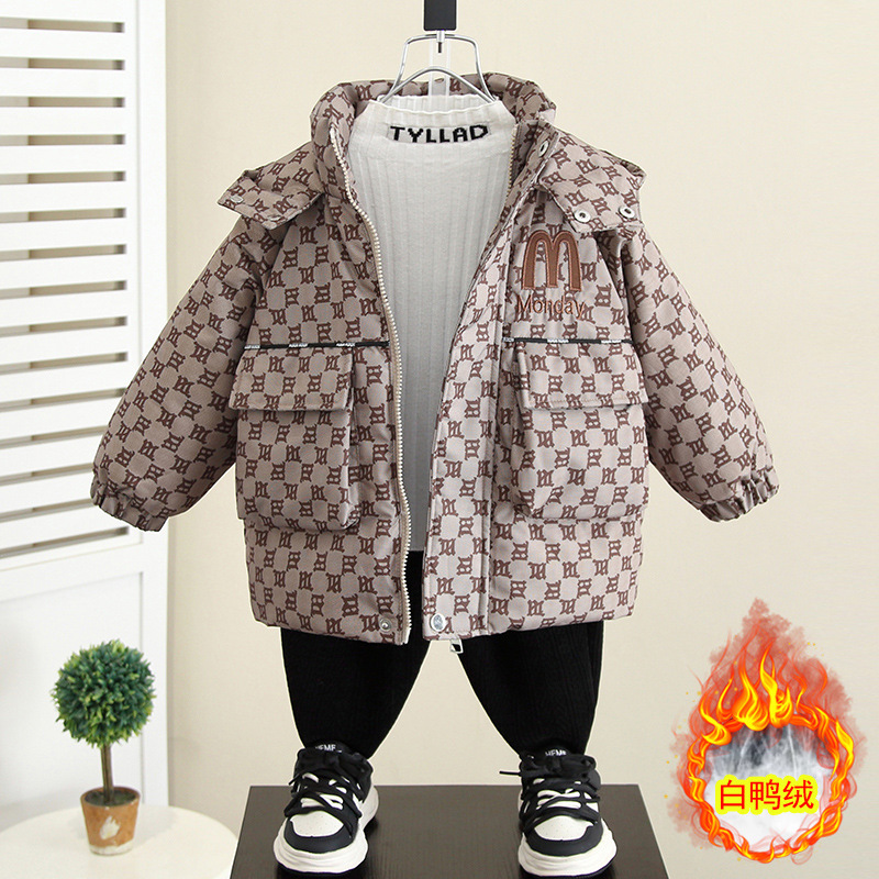 6964 chaqueta gruesa para niños ropa de invierno 2025 nueva chaqueta de plumón de pato blanco chaqueta acolchada de algodón de longitud media para niños