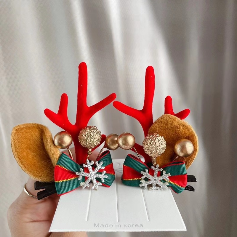 クリスマスの頭飾り森系ヘラジカのヘアピンが可愛い子供の鹿の角の耳のヘアピンのカチューシャのアクセサリーの小さいクリップの髪飾りです。|undefined