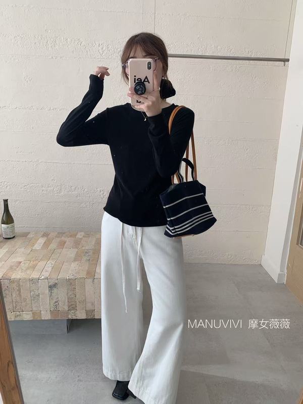 MANUVIVI摩女薇薇叠色圆领打底衫春秋亲肤百搭显瘦长袖上衣t恤女|undefined