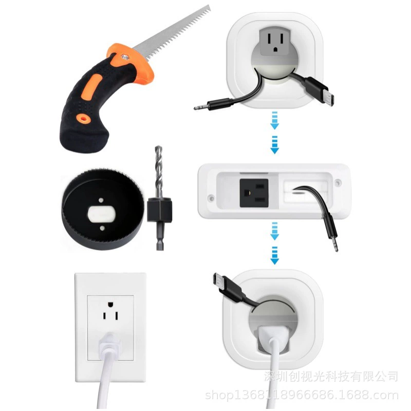 Усовершенствованный комплект для скрытой прокладки кабеля в стене, настенный кабельный органайзер, стандарт США, 110-240В, квадратный разъем