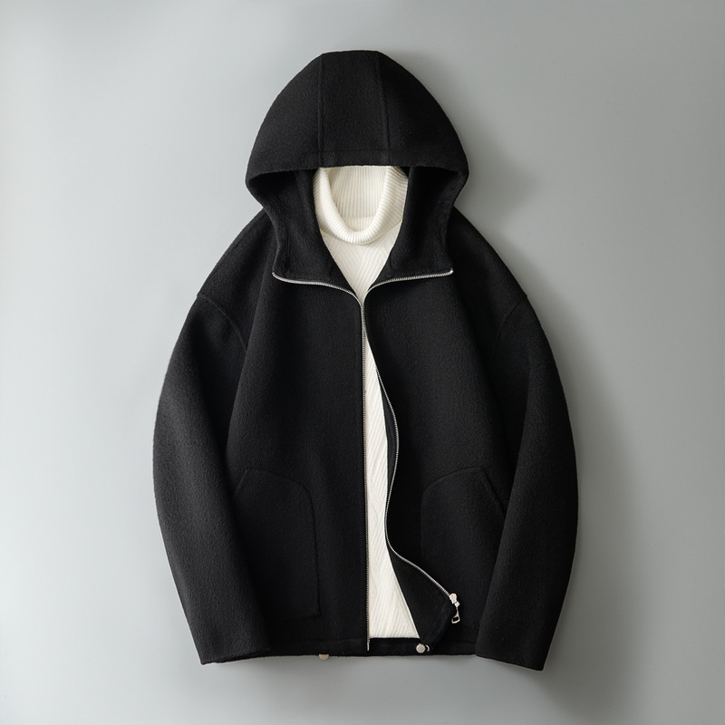 European Station 2026 Spring New Men's Double-Sided Wool Short Coat Korean Style Casual Wool Hooded Jacket European Station 2026 Spring New Men's Double-Sided Wool Short Coat Korean Style Casual Wool Hooded Jacket