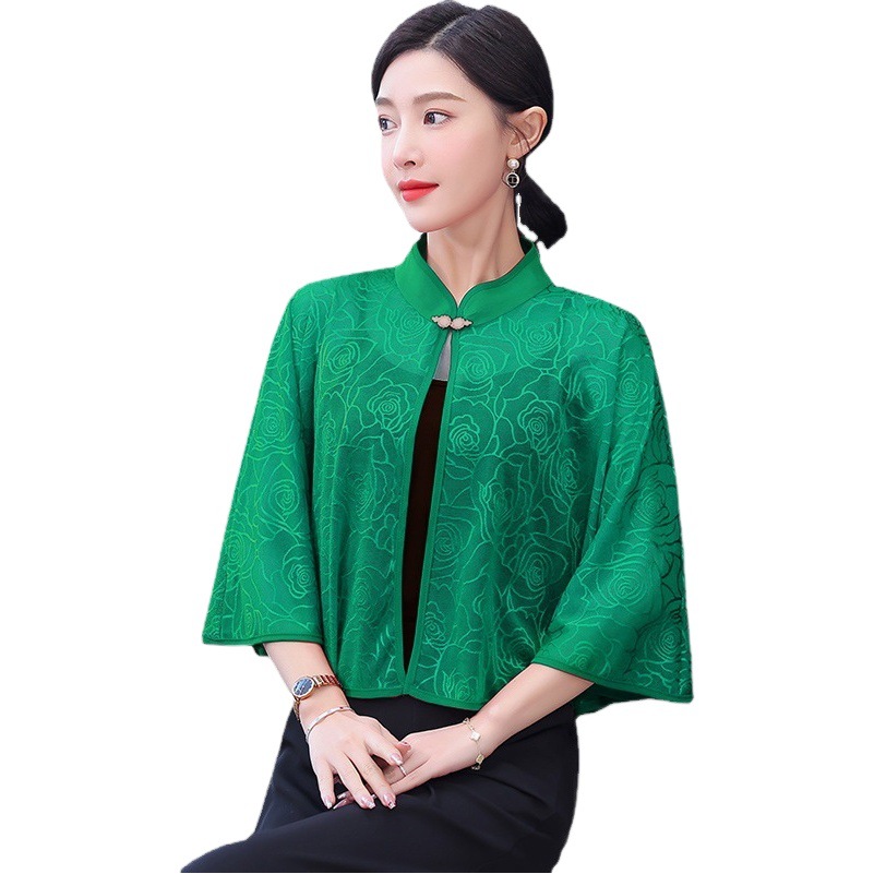 Fu Daiyi 21201 New Rose All-match Shawl Matching Skirt Cheongsam Halter Skirt Outer Wear Sun Protection Cape Stand Collar Summer