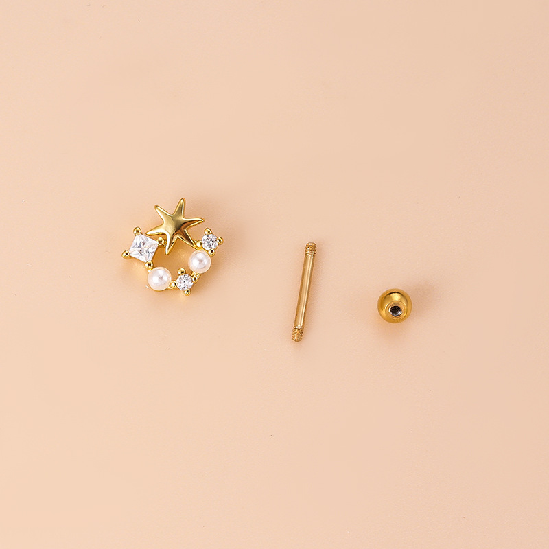 Fashion Flower Copper Plating Inlay Pearl Zircon Ear Studs 1 Piece