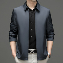 正品男装2024春秋薄款桑蚕丝夹克中青年男士高档真丝短款上衣外套