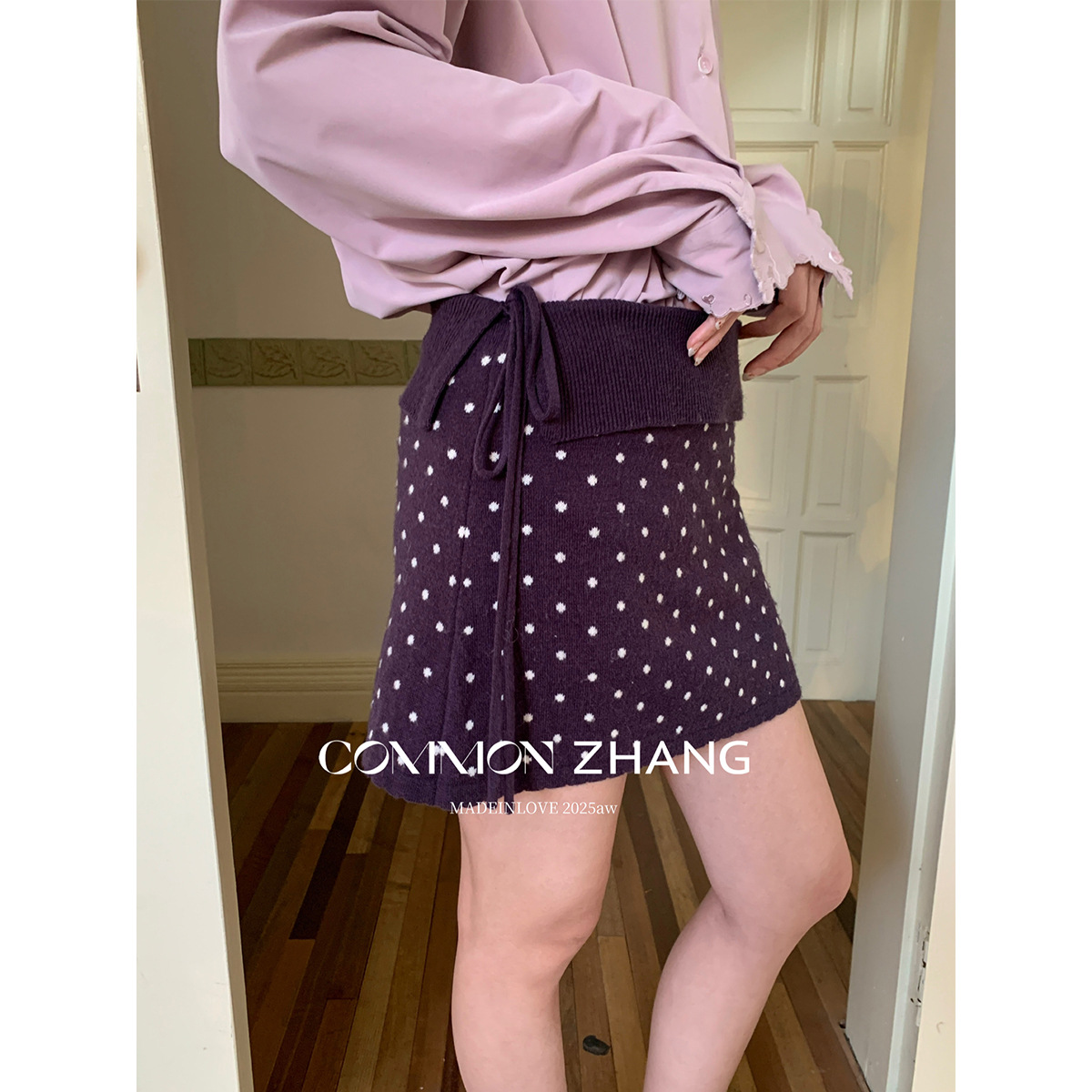 CZ ZHANG秋针织波点半身裙女甜辣修身包臀一步小短裙安全裤B35506