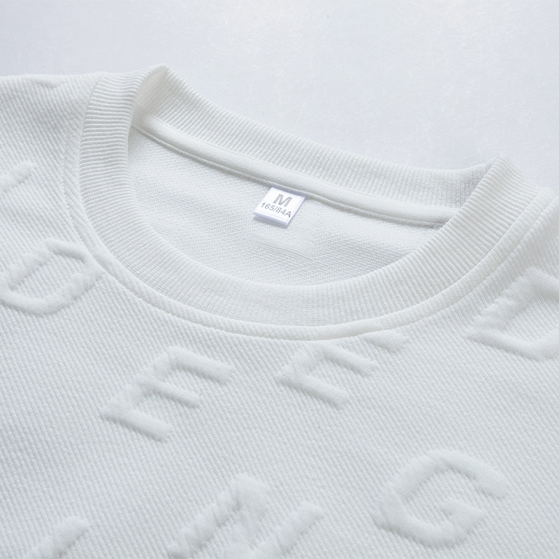 Lazer primavera e outono novo rend moda jacquard tecido cor sólida manga comprida moletom com capuz gola redonda masculino boom_voghion.com