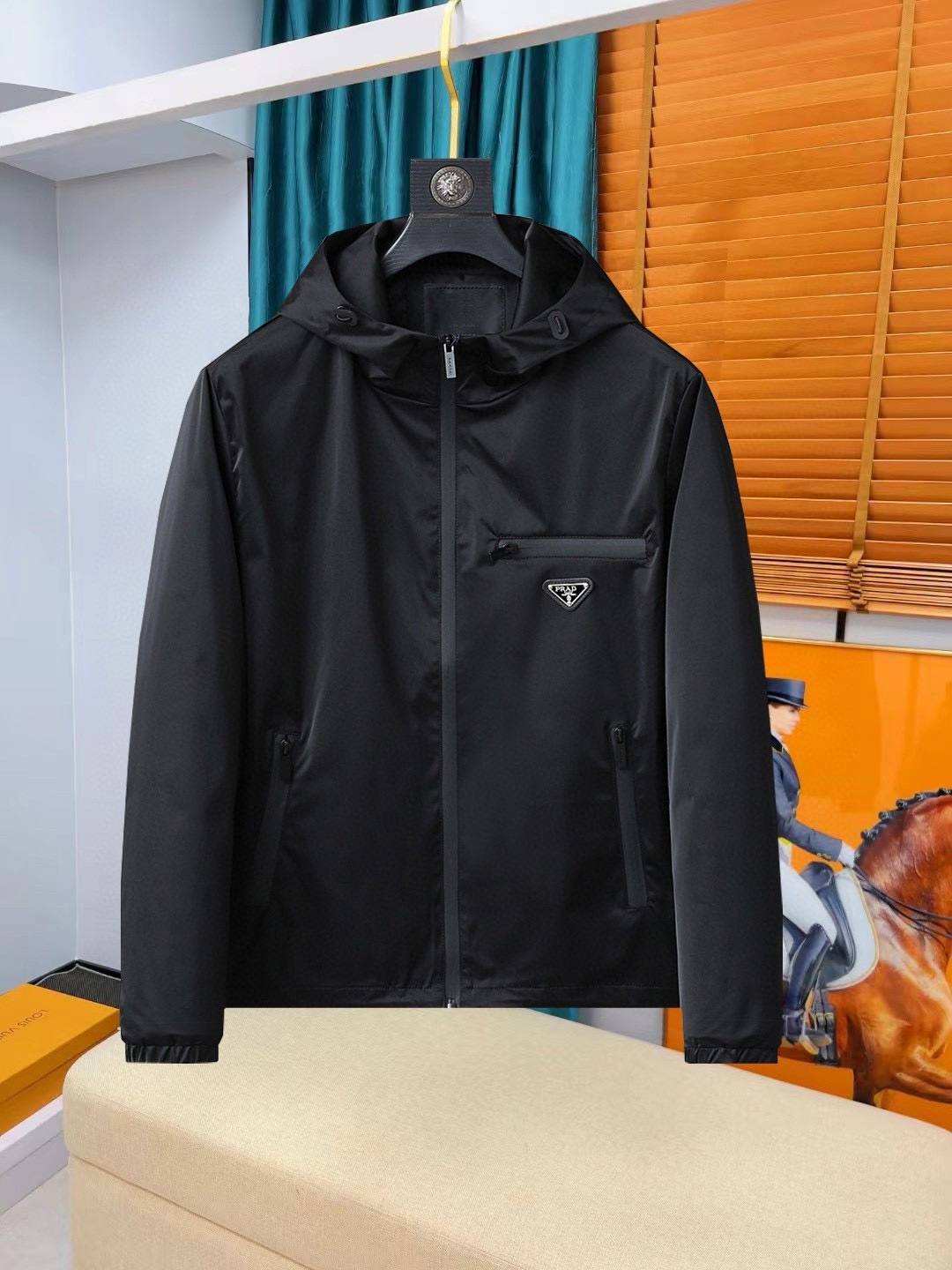 1.1 Correct Version Miu Autumn/Winter New Pujia Pra 3D Letter Triangle Logo Blcg Hooded Tb Jacket for Men