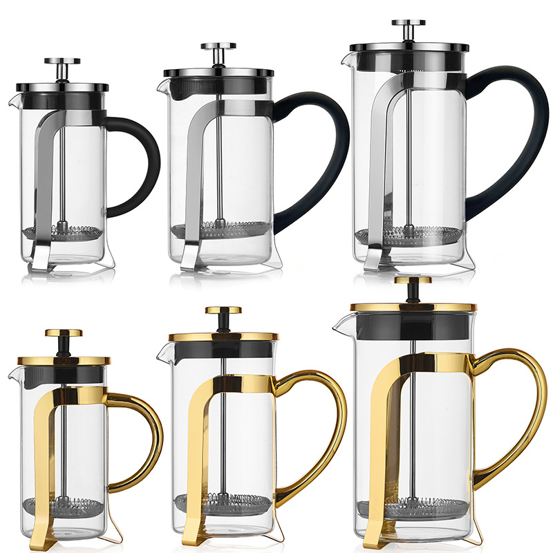Gold French Press Pot for Home Use, French Filter Pot, High Borosilicate Glass Tea Brewing Pot, Filter Press Hand Brew Coffee Pot