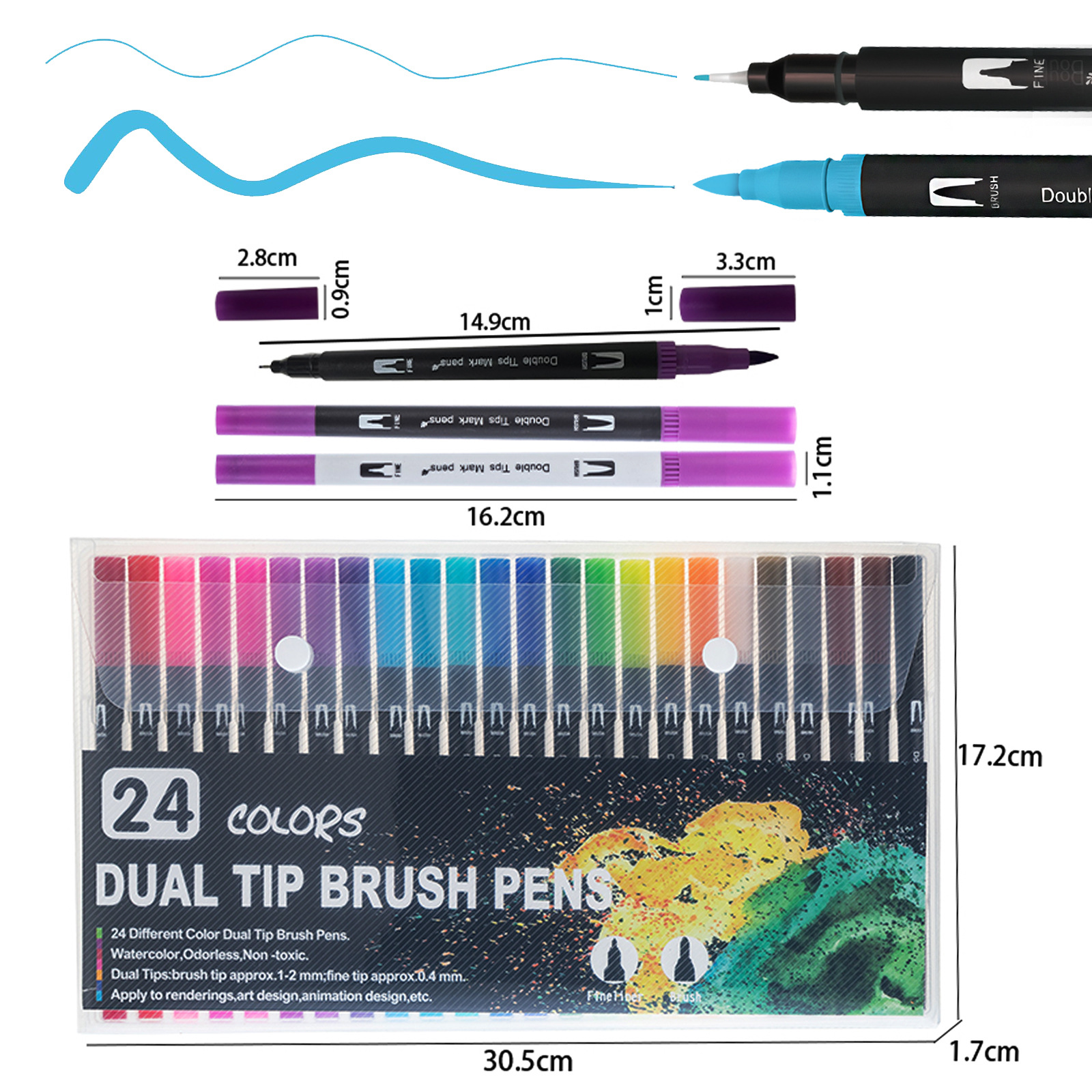 Professional brush set washable double-head watercolor markers