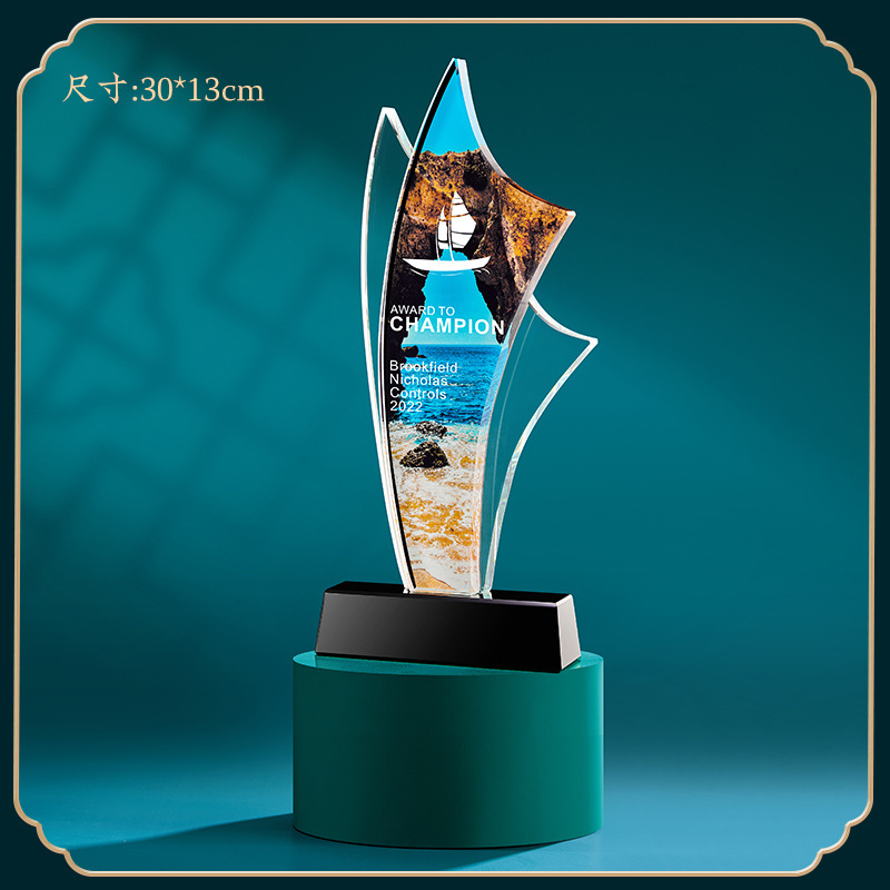 Dragon Year nuevo trofeo de cristal creativo grabado impresión en color estrella de pentagrama pulgar premio personal trofeo de resina metálica
