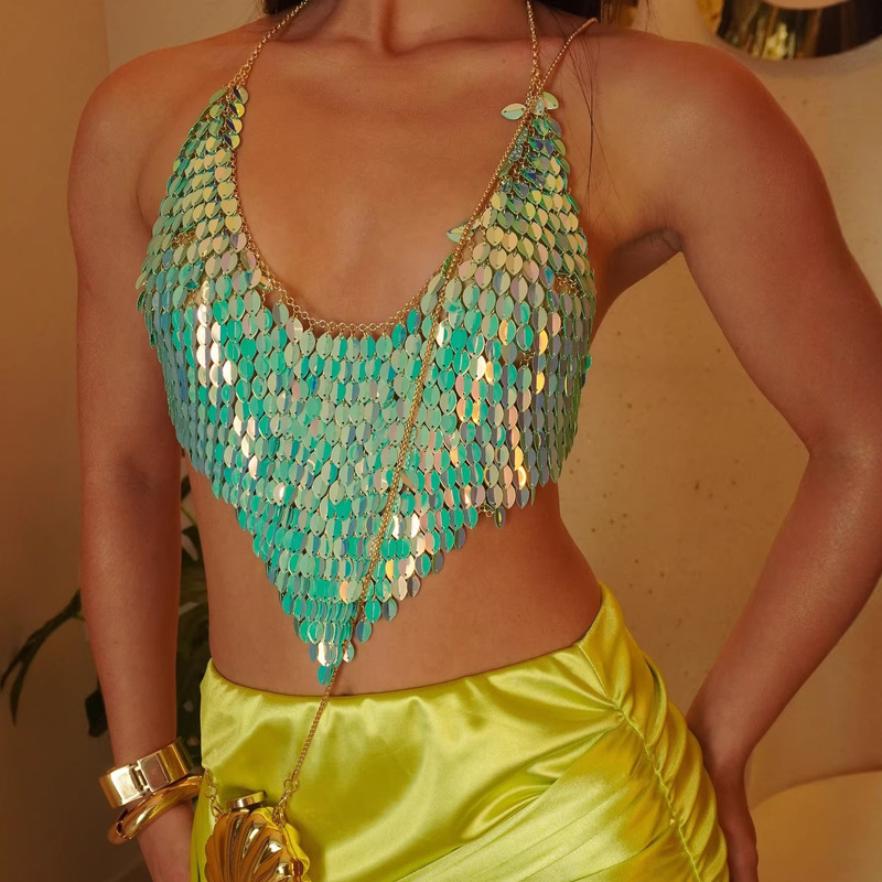 L8043Y Cross-Border Amazon Metal Heavy-Duty Halter Neck Tank Top Sequin Glitter Nightclub Sexy Top Real Shot L8043Y Cross-Border Amazon Metal Heavy-Duty Halter Neck Tank Top Sequin Glitter Nightclub Sexy Top Real Shot