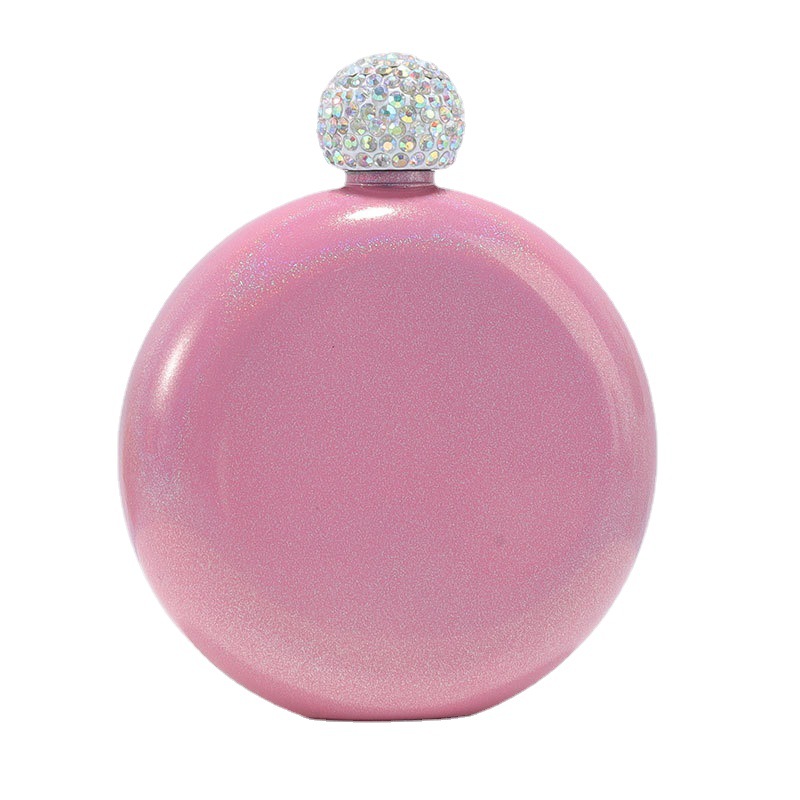 Regalo de gama alta Amazon transfronteriza 304 olla de vino de acero inoxidable pintura brillante cubierta de diamante 5oz ronda portátil Dama