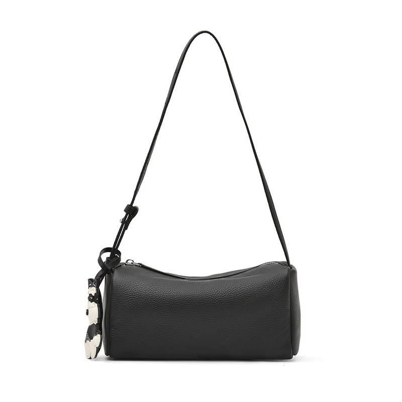 New top-layer cowhide pillow bag for women, simple cylindrical bag, genuine leather shoulder bag, adjustable crossbody bag, commuter small bag
