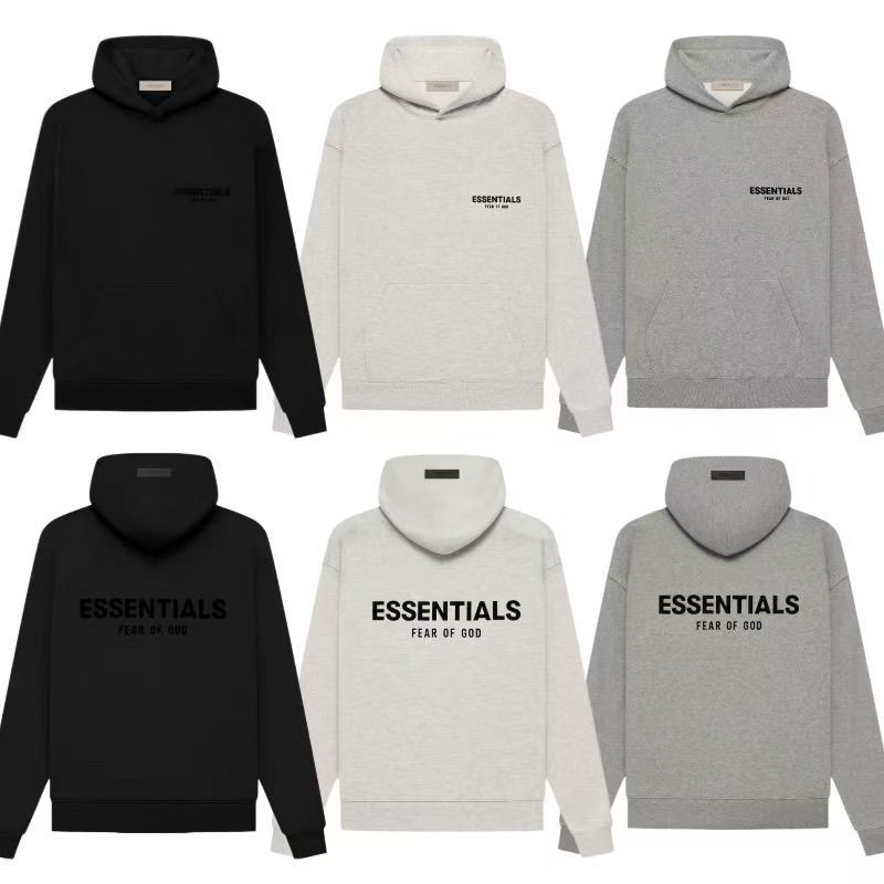 Cross-border ESSENTIALS double-line hooded sweatshirt with letter flocking on the back, unisex style for couples, with added fleece lining