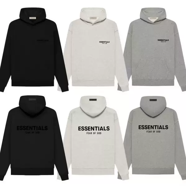 Cross-border ESSENTIALS double-line hooded sweatshirt with letter flocking on the back, unisex style for couples, with added fleece lining