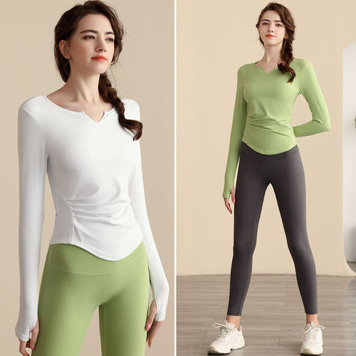 Yoga clothes with chest pads for women, quick-drying fitness clothes, sports tops, Pilates training long-sleeved clothes, running spring and summer