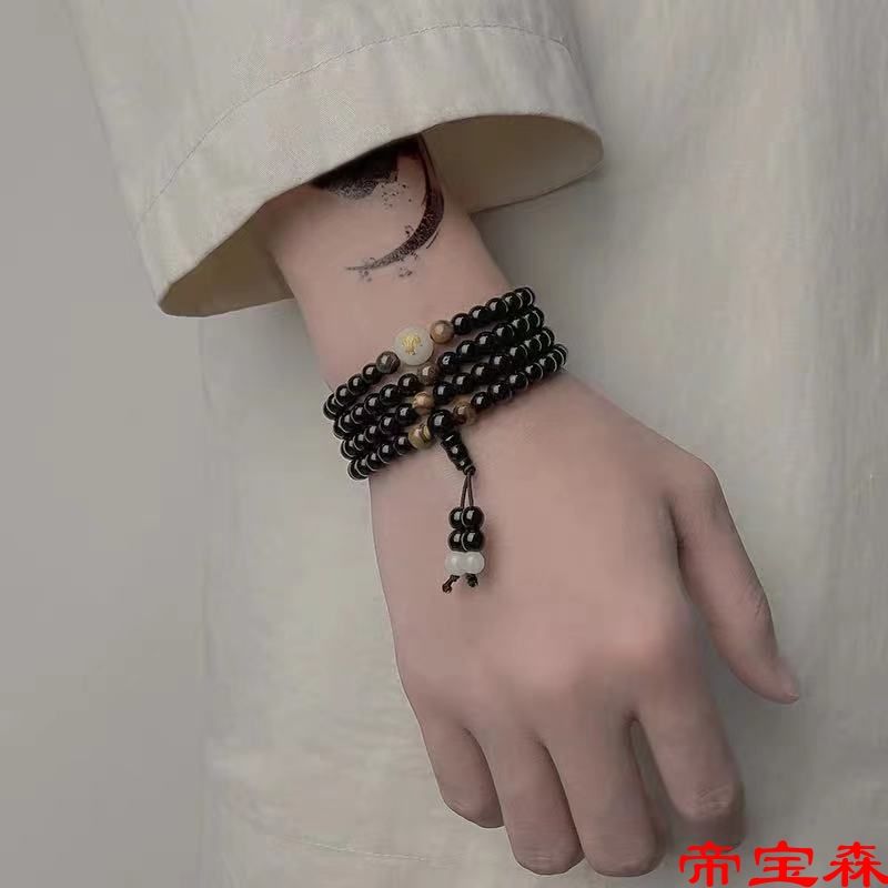 Obsidian Noctilucent men and women Bracelet Chinese Zodiac lovers a pair 108 Beads Year of fate Hand string