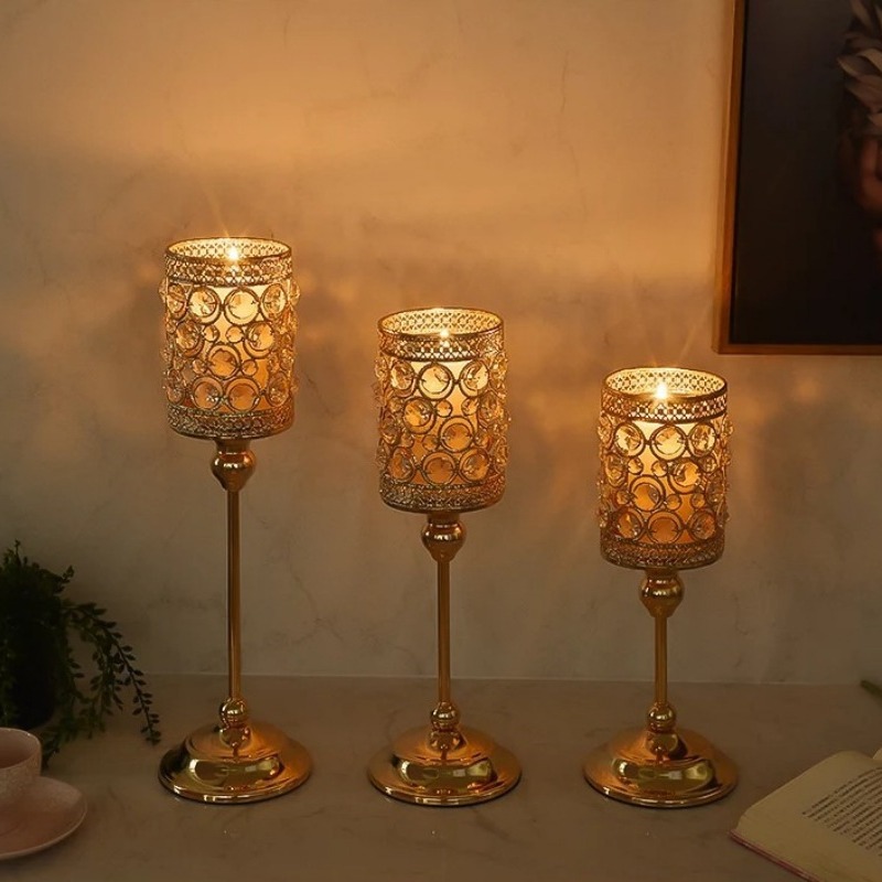 Mesa de comedor europea lujo ligero candelabros escandinavos románticos americanos candelabros de cristal oro decoración francesa ornamentos