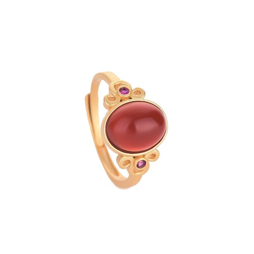 New creative design ancient gold inlaid red agate ring temperament versatile ladies open ring wholesale