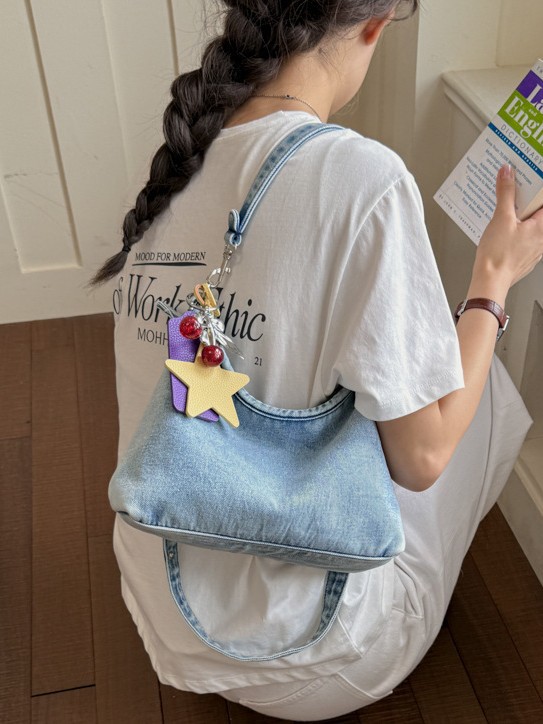 Shangxin retro denim bolso de brazo portátil para mujeres 2026 nueva moda coreana lujosa bolsa de hombro casual