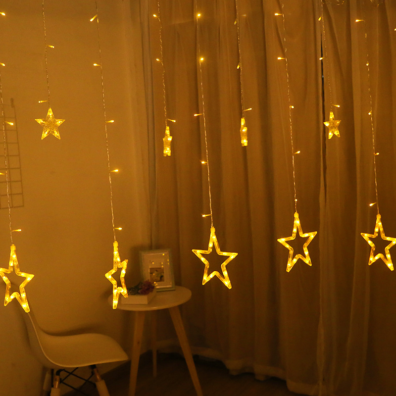 LED luz solar cadena control remoto de cinco puntas estrella cortina decorativa luz Festival de Navidad batería interior USB Star Light