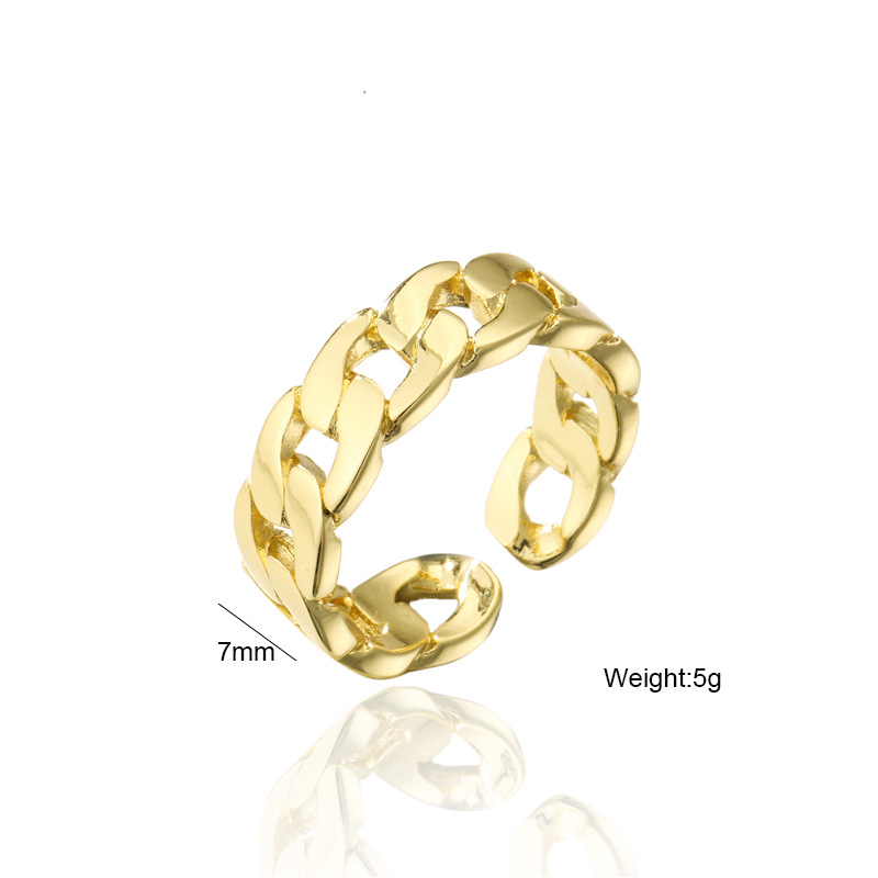 Offene Design Kubanische Ketten Form Geometrischer Ring Männer Und Frauen Gleicher Stil 18 Karat Echtes Gold Galvani Sierter Kupfers Chmuck Grenz Überschreitende Versorgung display picture 1