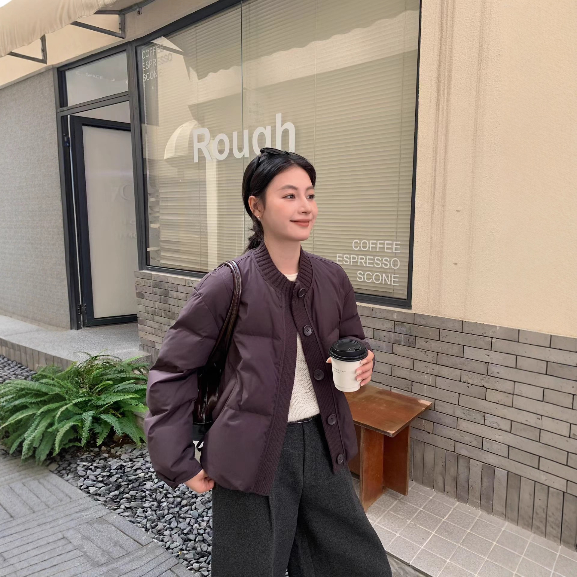 韩版时尚立领毛线拼接高领羽绒服冬新款时尚加厚宽松保暖短款外套