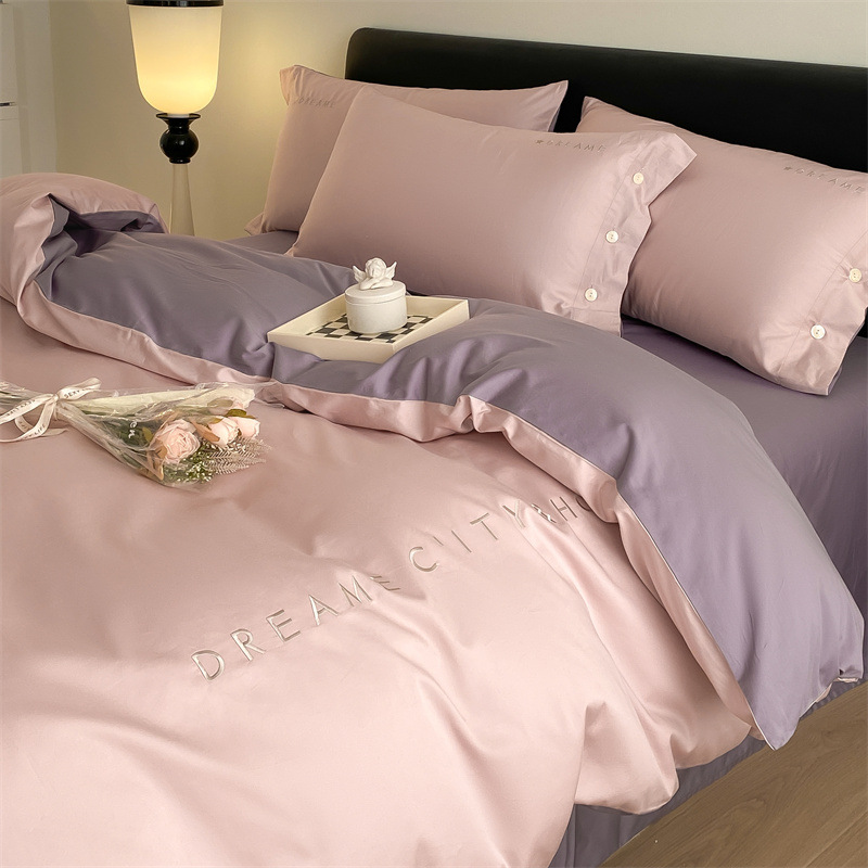 Cama de algodón cuatro piezas estudiantes tres piezas cubierta de edredón bordado de algodón sábanas caseras ropa de cama impresión y teñido activo