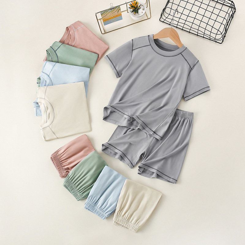 Children's Modal Pajamas Boys' Home Clothes Girls' Short-sleeved Shorts Large Children's Boys' Air-conditioning Clothes suit