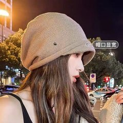 毛线帽透气秋冬季加厚冷帽男女同款慵懒堆堆帽针织帽大头围堆堆帽