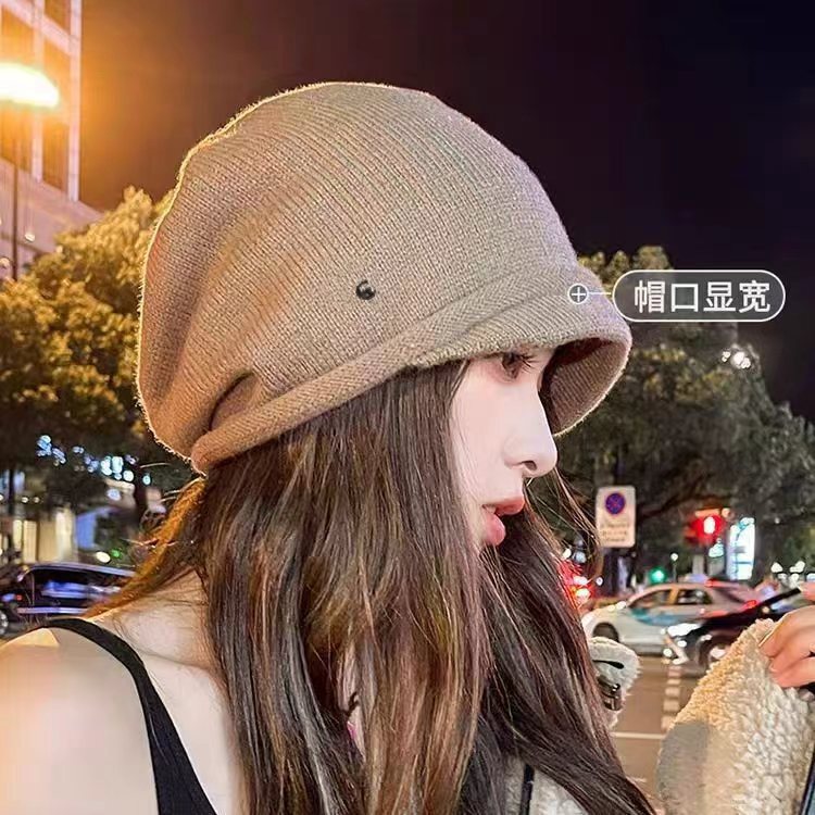 毛线帽透气秋冬季加厚冷帽男女同款慵懒堆堆帽针织帽大头围堆堆帽|undefined