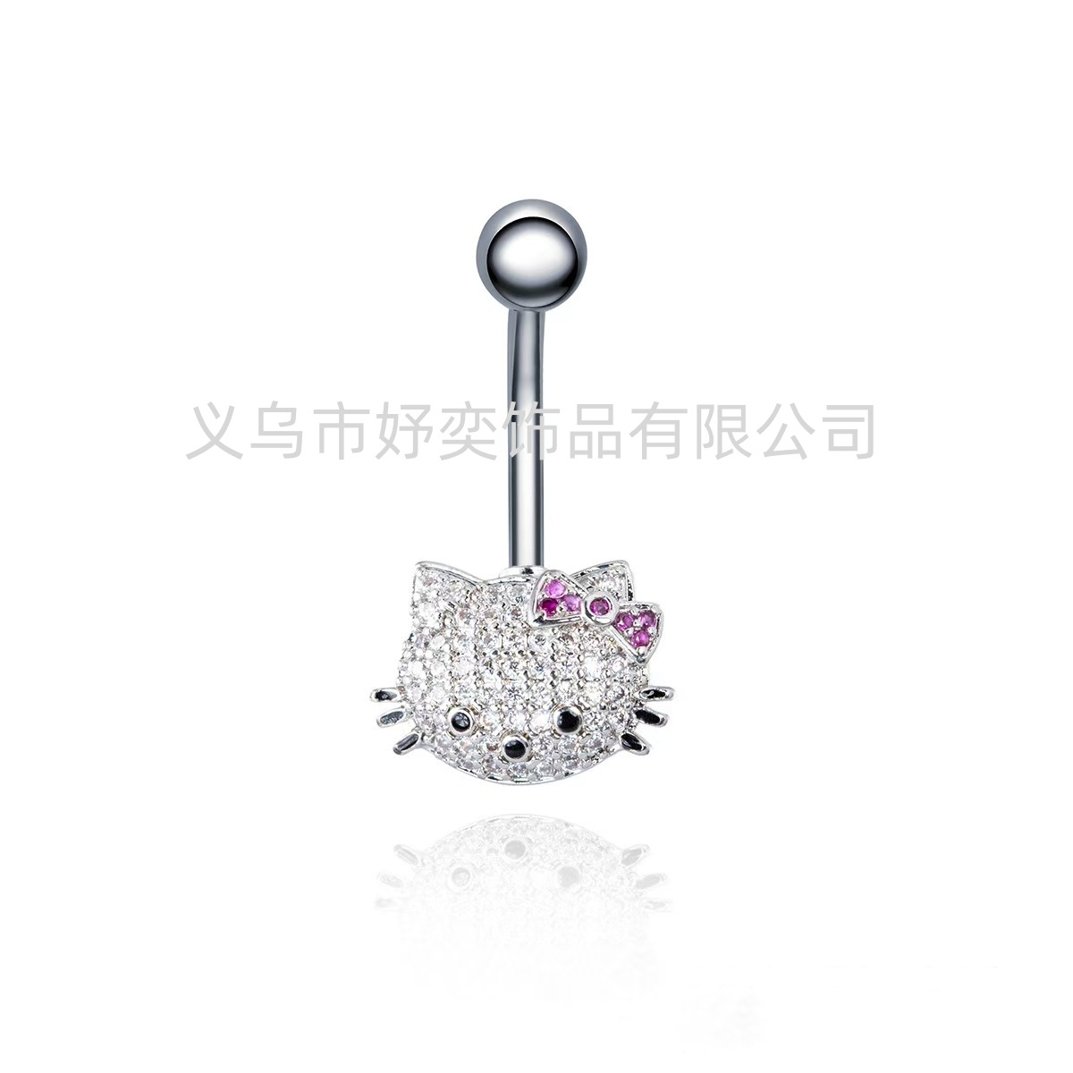 Heiokitty Hello Kitty Gold CZ Belly Button Ring Cartoon Cat Piercing Jewelry detail image 7