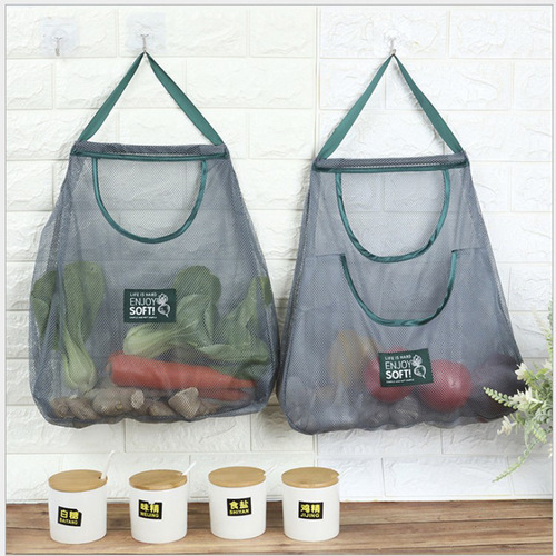 Hollow wall-mounted storage bag, kitchen vegetable and fruit storage bag, portable mesh bag, breathable onion, ginger and garlic shopping bag