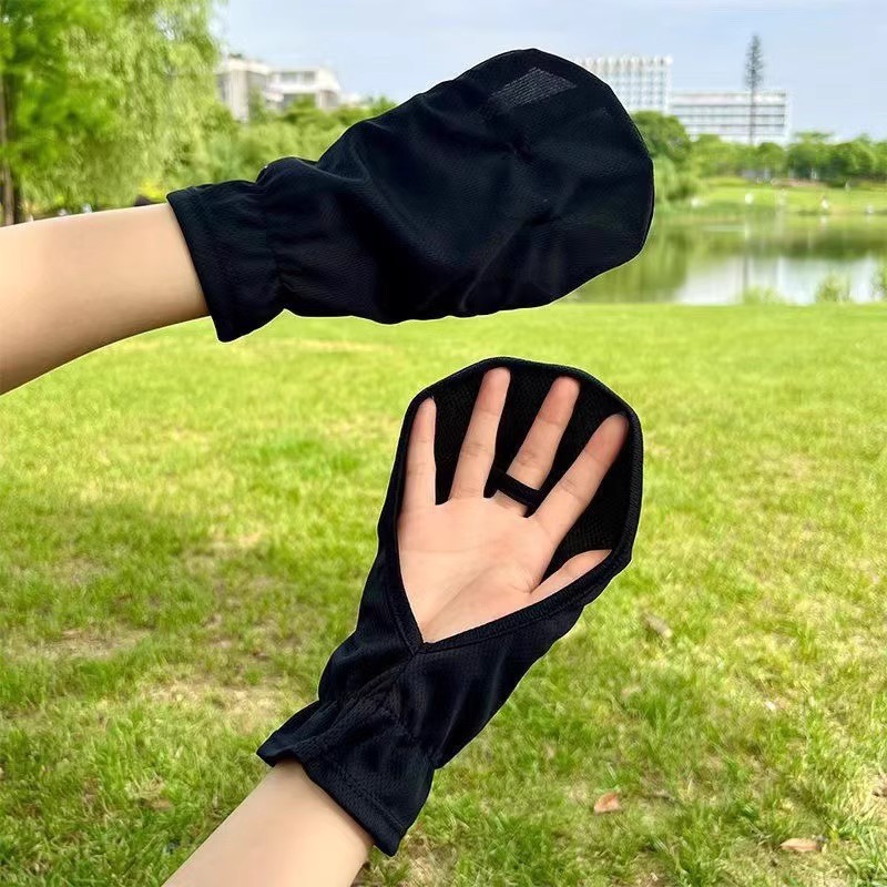 防晒手套女防紫外线夏季加长护臂露指开车薄款户外骑行冰丝手袖套