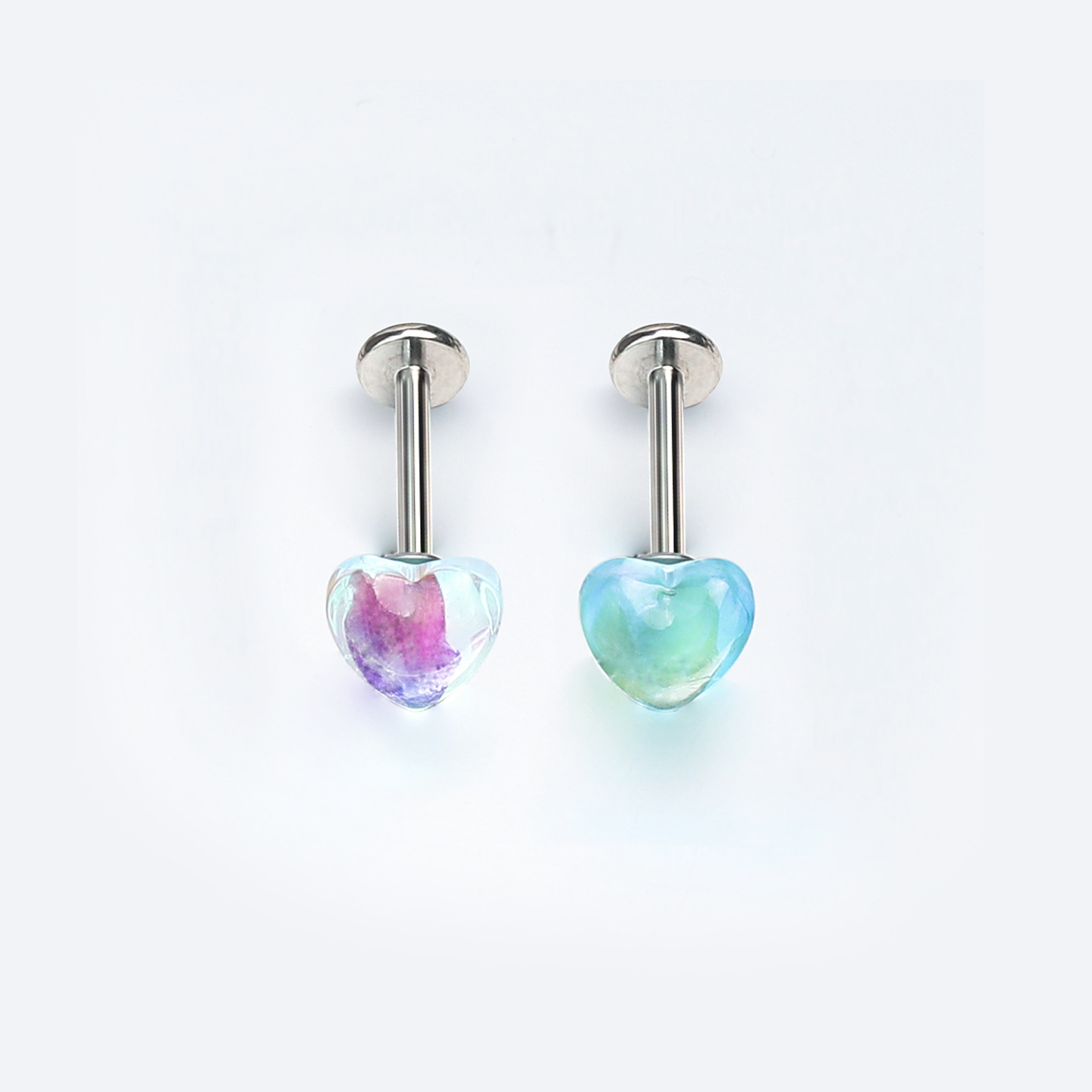 Japanese-Style Iridescent Peach Heart Lip Piercing - Internally Threaded Gradient Moonstone Titanium Steel Hot Girl Jewelry Wholesale detail image 8