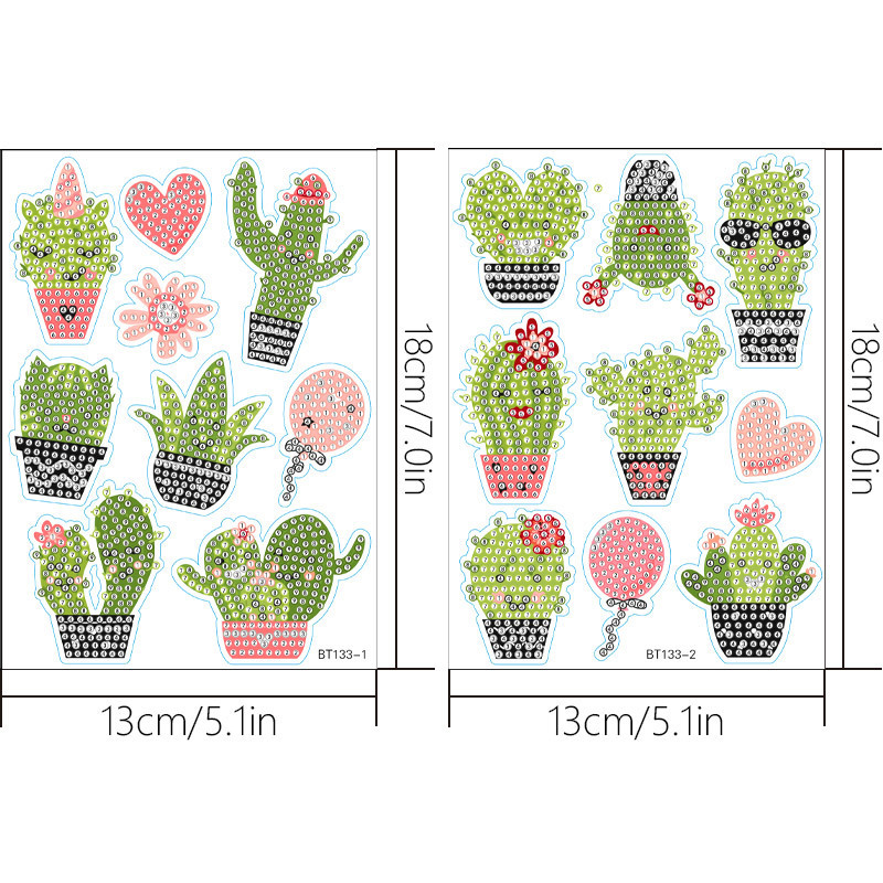 Pegatinas de diamantes de cactus de dibujos animados populares, pintura de diamantes de plantas, pegatinas de diamantes de imitación de cristal 5D hechas a mano DIY