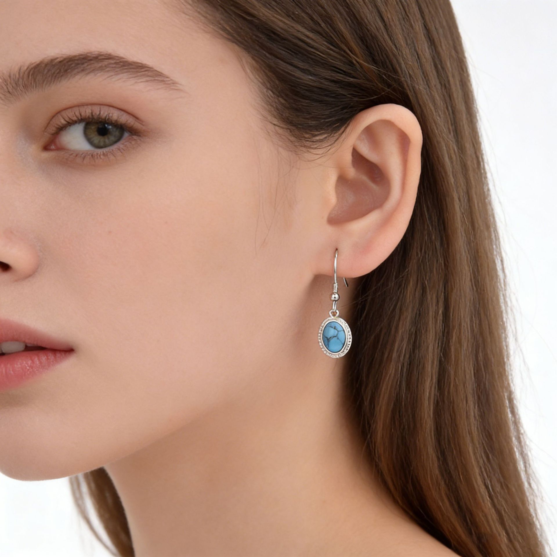 S925 plata esterlina turquesa pendientes nicho femenino retro Europa y América de moda ligera lujosa atmósfera alta sensación pendientes de orejas