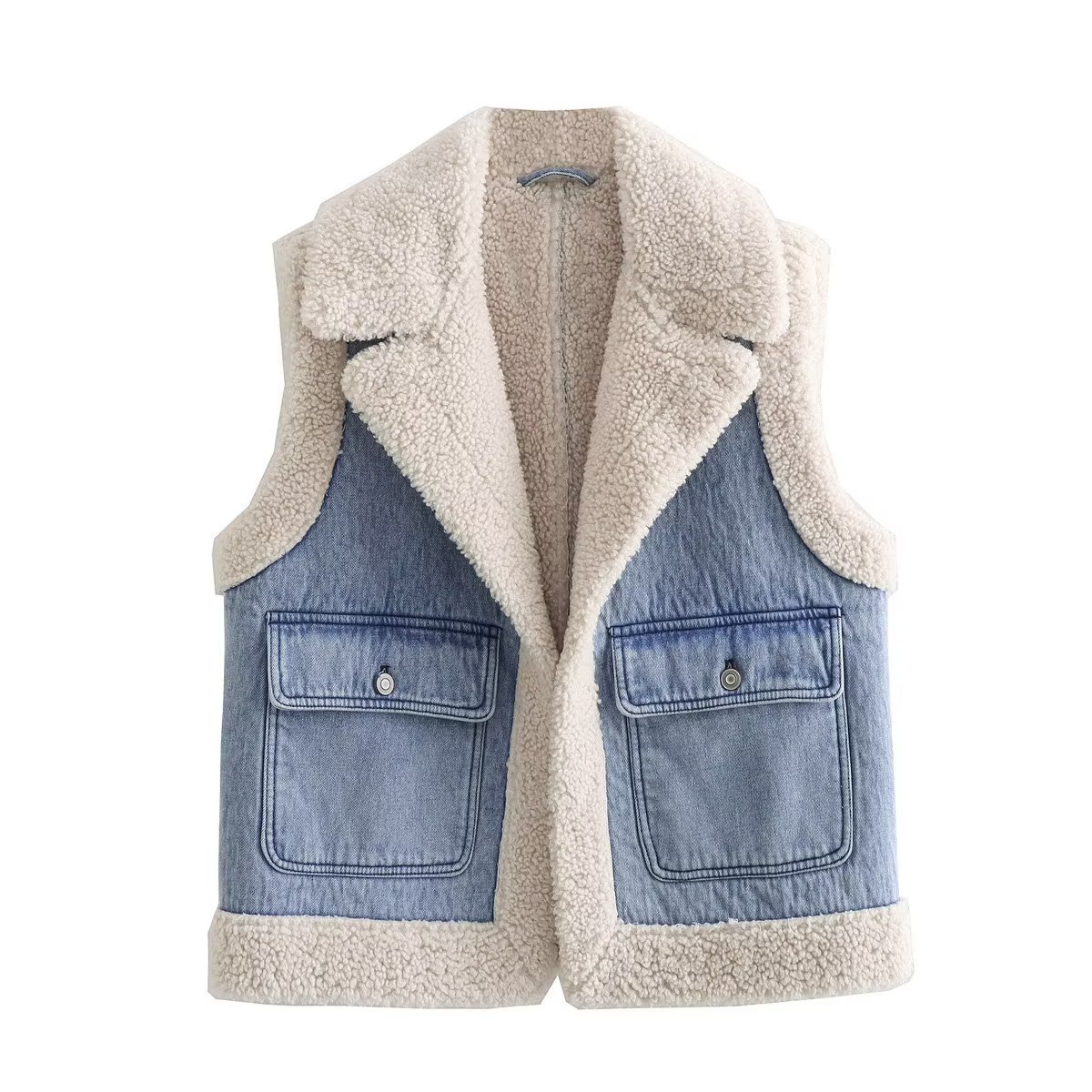 Suministro transfronterizo al por mayor otoño nuevo europeo y americano transfronterizo ropa de las mujeres moda de la calle lavado Denim Chaleco de doble cara 122-