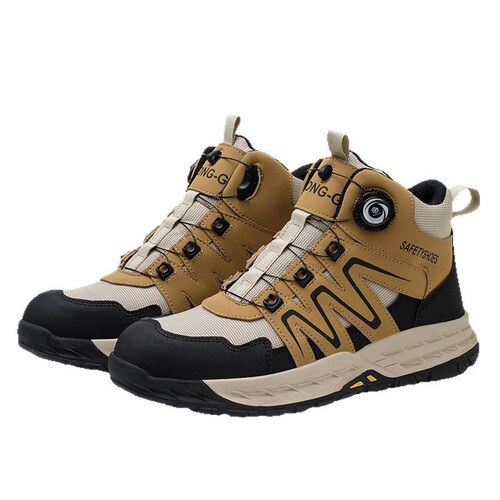 Fashion rotating button high-top work safety shoes anti-punching anti-piercing safety shoes lazy no-tie shoes wear-resistant shoes