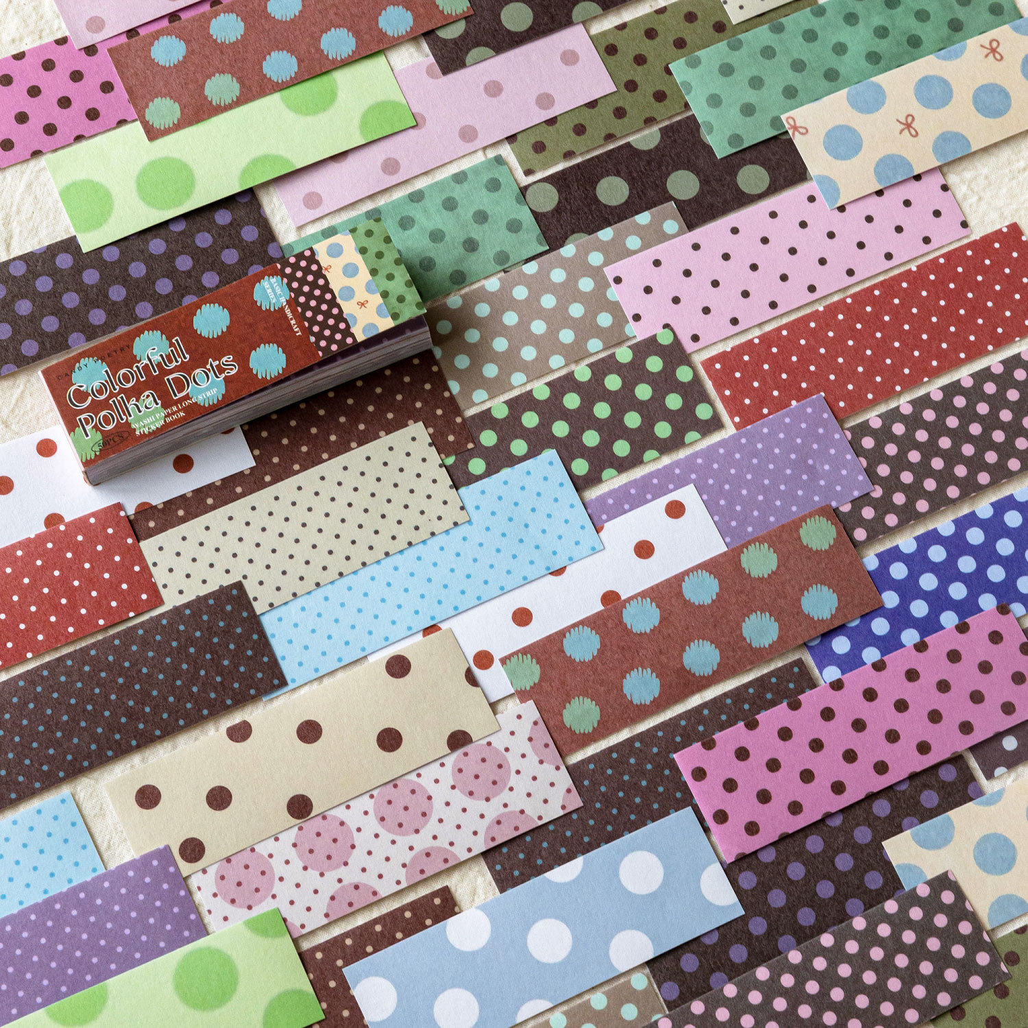 Sugar Poetry Washi Paper Long Strip Sticker Book Basic Handmade Versatile Polka Dot and Plaid Pattern Stickers for Journal Decoration and Collage