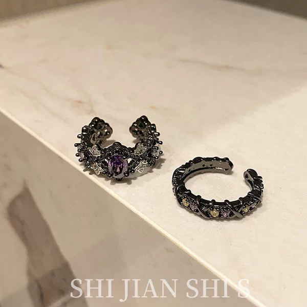 The villain gun black hollow purple diamond niche opening ring cross XO color zirconium sex unique style personality simple jewelry for women