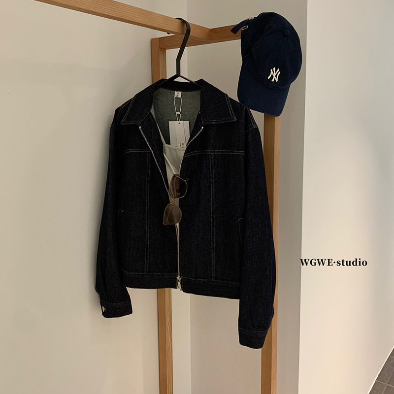 WGWE6866复古时髦水洗休闲长袖牛仔短款韩系上衣|undefined