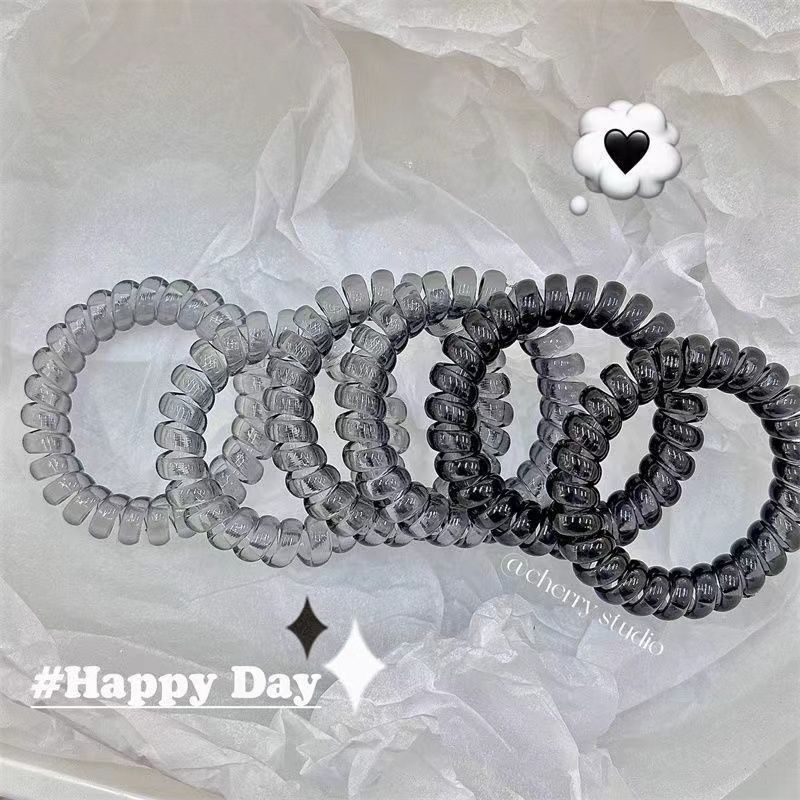 Ice-Clear Black Transparent Phone Cord Hair Tie Ins High-Fashion Couple Hair Rope Bracelet Hair Accessory Seamless Elastic Band High Elasticity