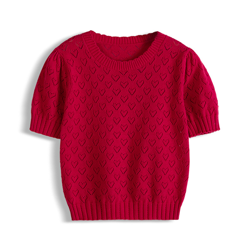 Coreano amor hueco niños camisetas de punto de algodón verano delgada camiseta de manga corta camiseta de niñas al por mayor transfronterizo