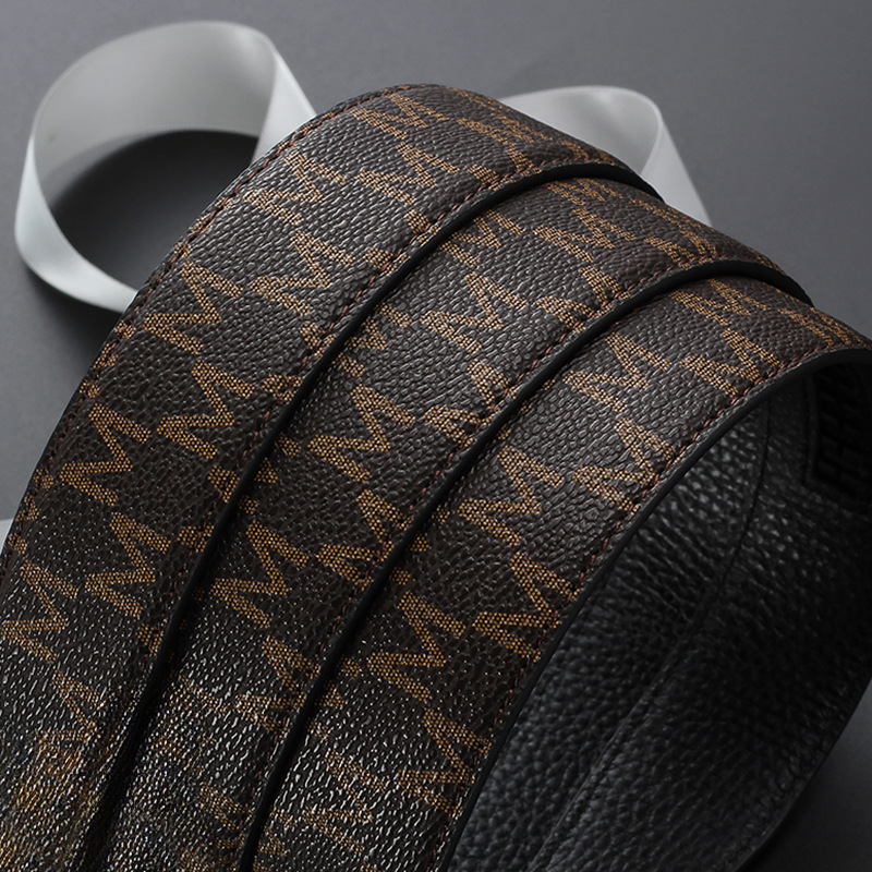 Genuine Leather Men's Belt With M Shape Automatic Buckle Casual_voghion.com