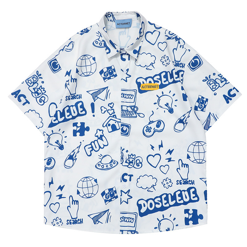 YPRS ropa de hombre 2025 verano japonés pequeño estilo fresco cárdigan en pulgadas camisa T ropa de hombre casual de manga corta dibujos animados