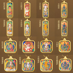 タンカペンダントネックレス半手描き黄金文殊菩薩五方向富の神タンカ富と幸運の装飾品