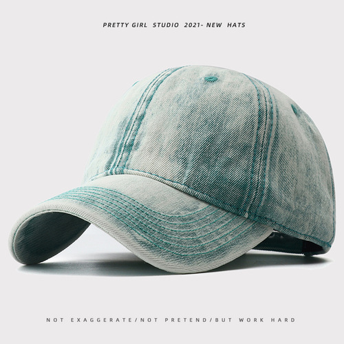 Fashionable unisex denim hat, solid color, retro washed baseball cap for men, high-end Korean version, looks face small duckbill hat
