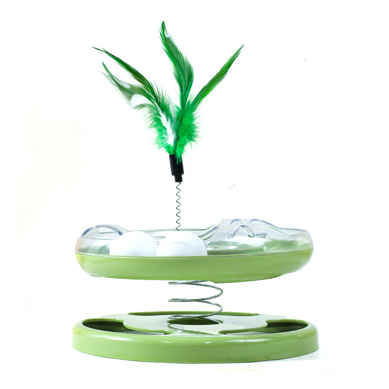 Hawo gato juguete primavera balanceo de doble capa Placa de diversión gato auto-Hola pluma de juguete divertido gato suministros para mascotas